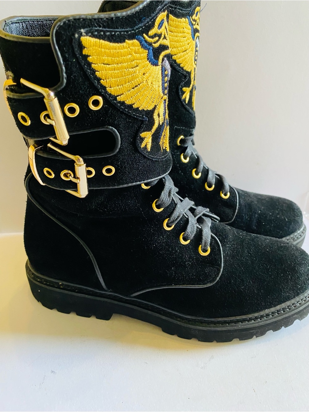 🛍️Balmain Authentic Black Suede Eagle Ranger Combat Boots